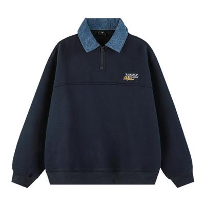 港仔文艺男刺绣半拉链polo领卫衣