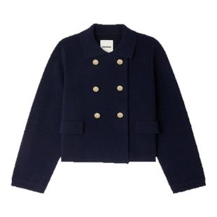 季末7折SANDRO2025秋冬新款女装迪木尔风法式绵羊毛短款针织外套