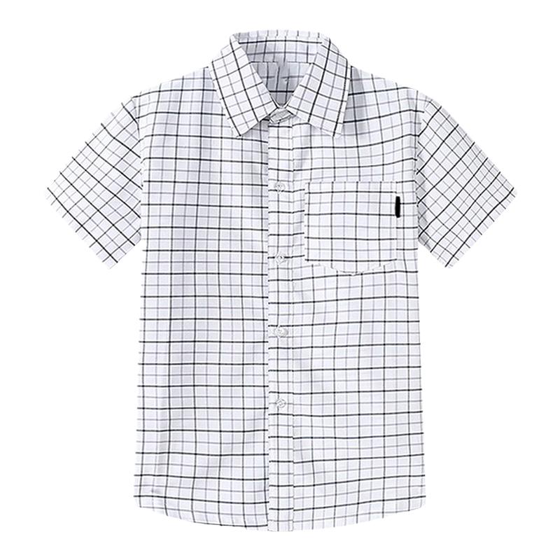 校服儿童棉衬衫短袖袖大格子