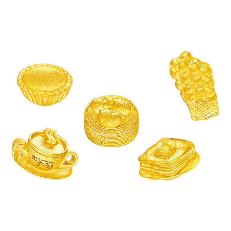 justgold镇金店港故事系列港式奶茶鸡蛋仔黄金足金吊坠1532441Y