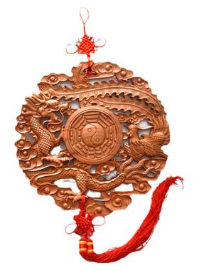 聚福桃木八卦镜摆件挂饰结婚礼物