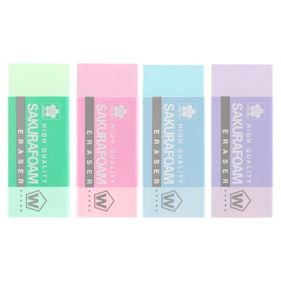 日本正版Sakura樱花牌橡皮马卡龙色一盒装彩色素描高光美术大号硬白橡皮擦紫色学生用不易留痕进口黑蓝绿