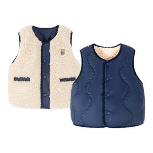 【泰迪熊IP联名】迷你巴拉巴拉男女童马甲宝宝毛绒双面穿保暖背心