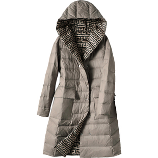 薄款正反两面穿羽绒服女款连帽中长款轻薄双面穿韩版大码减龄好看