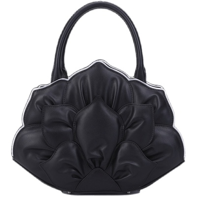 半坡真皮荷花手提包原创小众