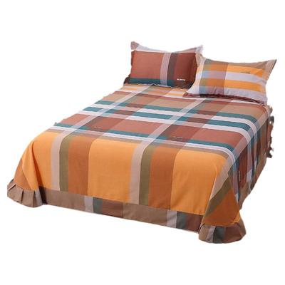 休闲条格纯棉加厚磨毛床单全棉咖啡橘黄海蓝色被单单人1.2米1.5米