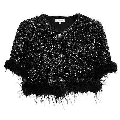 VeroModa亮片V领羽毛装饰短外套