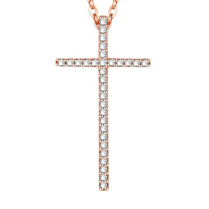 百赫珠宝 18K白色黄金玫瑰金十字架钻石项链十字架套链钻石锁骨链