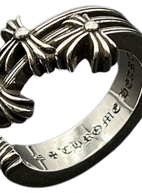 s925纯银克罗伈复古开口十字花戒指男女欧美十字花指环个性尾戒潮