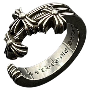 s925纯银克罗伈复古开口十字花戒指男女欧美十字花指环个性尾戒潮