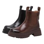 百思图冬季商场新款加绒牛皮切尔西烟筒靴厚底粗跟女短靴ULT01DD4