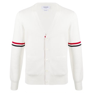 [12期免息]THOM BROWNE 男士经典四条纹羊绒圆领针织开衫外套