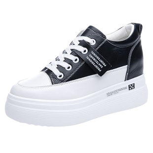 内增高女鞋增高8cm春季全真皮坡跟厚底小个子显瘦小白休闲运动鞋