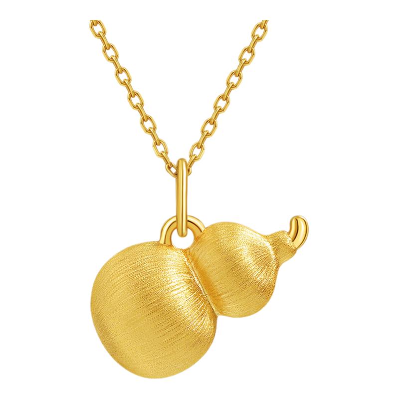 老庙黄金足金拉丝葫芦挂坠5D饱满圆润谐音福禄中式雅韵经典