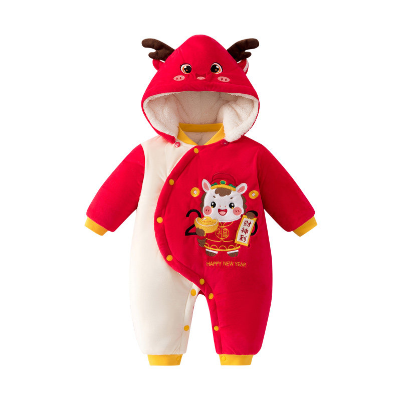 棉服秋冬装绒连体衣夹棉哈衣爬服