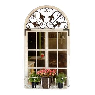 美式复古墙面造型镂空花盆架露台铁艺绿色花架假窗造型复古装饰窗