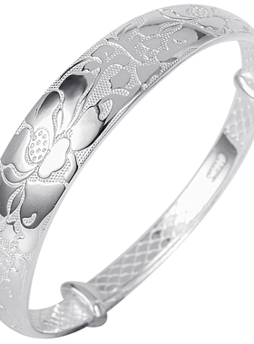 爱莲说民族风女9999纯银足银手镯