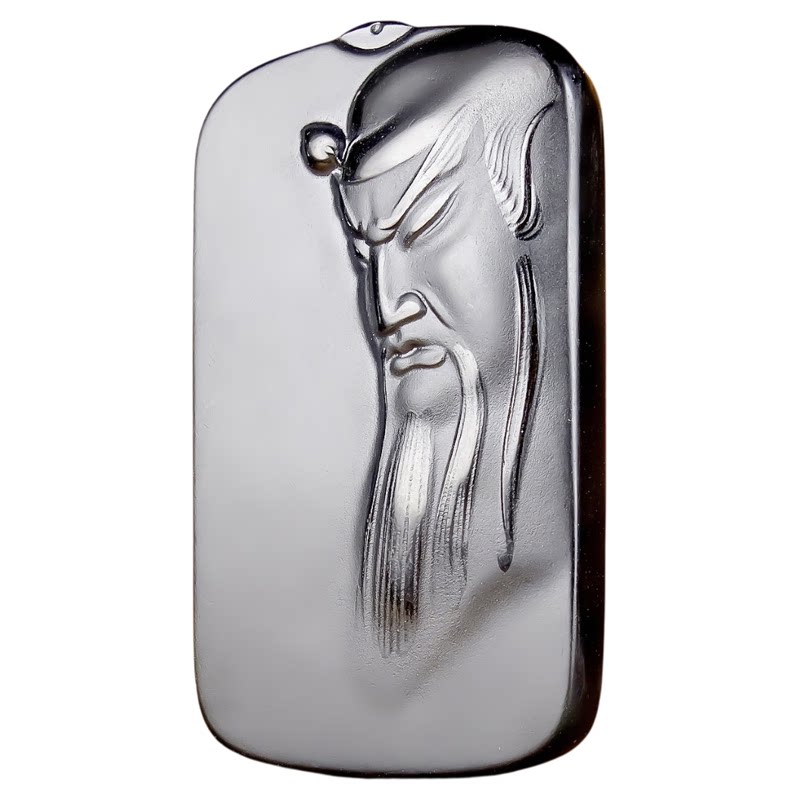 新疆和田玉墨玉黑羊脂山料关公忠义吊坠男女大气关二爷挂件一细