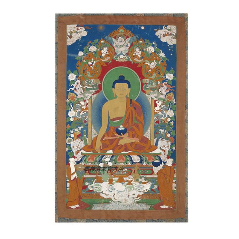 唐卡《释迦摩尼像》高清微喷复制品西藏艺术布画立轴挂墙装饰挂画