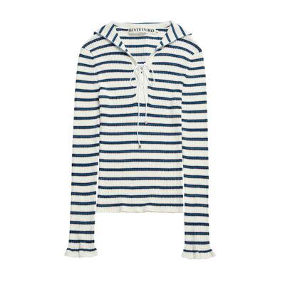 IIIVIVINIKO2026夏季新款时尚条纹系带翻领长袖针织女M620147639C