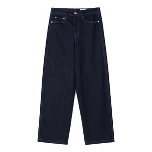 klee klee秋冬女装起绒梨型显瘦百搭休闲廓形宽松弯刀牛仔裤