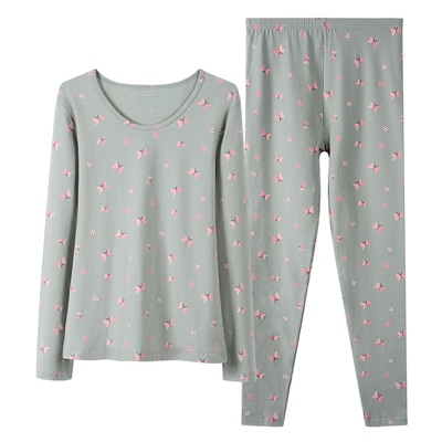 女印花秋衣秋裤纯棉保暖内衣套装