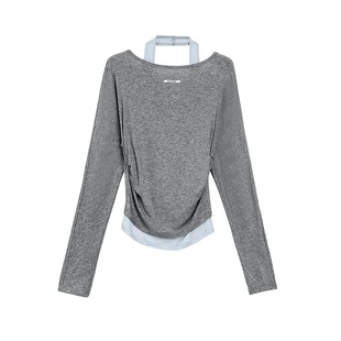 Turn Signal假两件一字肩露肩T恤女2026新款休闲长袖内搭上衣春秋