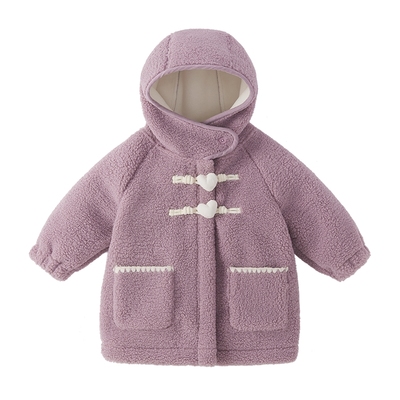 [羊妃绒]女童毛绒外套宝宝加厚保暖中长款加绒冬装小儿童红色大衣