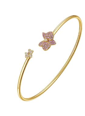 天然粉色蓝宝石18K黄金手镯