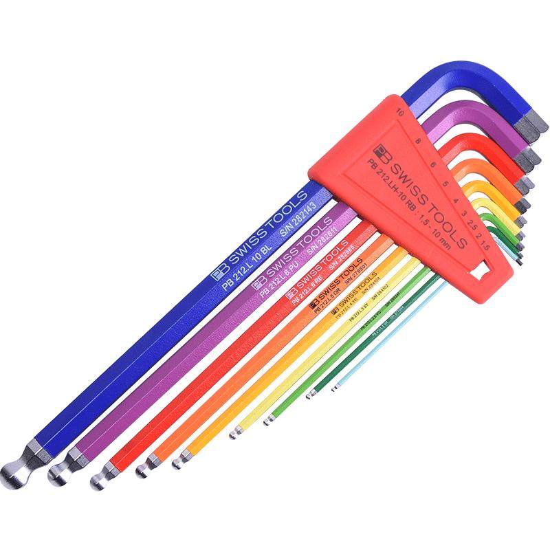 瑞士原装进口PB SWISS TOOLS彩虹内六角扳手套装加硬加长球头工具
