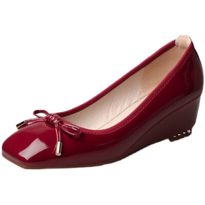 内增高蝴蝶结坡跟软底软面