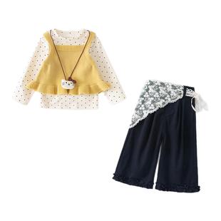 女童春装套装2026新款宝宝超好看韩系洋气针织马甲休闲裤儿童衣服