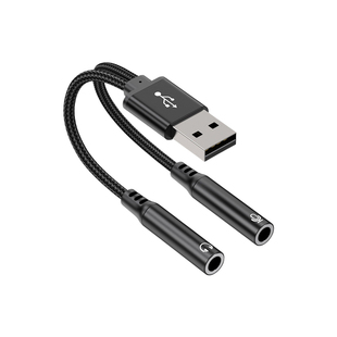 USB外置声卡一分二适用台式电脑主机笔记本耳机耳麦1分2双插头转接线音响3.5外置声卡话筒音频线