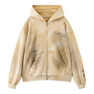 【明星同款】ORGANIC EMOTION涂鸦连帽卫衣水洗脏染开衫外套 OE