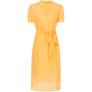 专柜正品马天奴女装春夏新品橙色波点连衣裙子短袖长裙内搭腰带