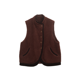 忘城A680座/红枫梧桐/秋冬新款保暖百搭仿羊羔毛双层麂皮马甲外套