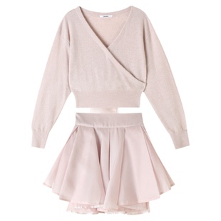 SNIDEL2025秋冬新品纯色甜美V领针织衫半身短裙裤套装SWNO255302