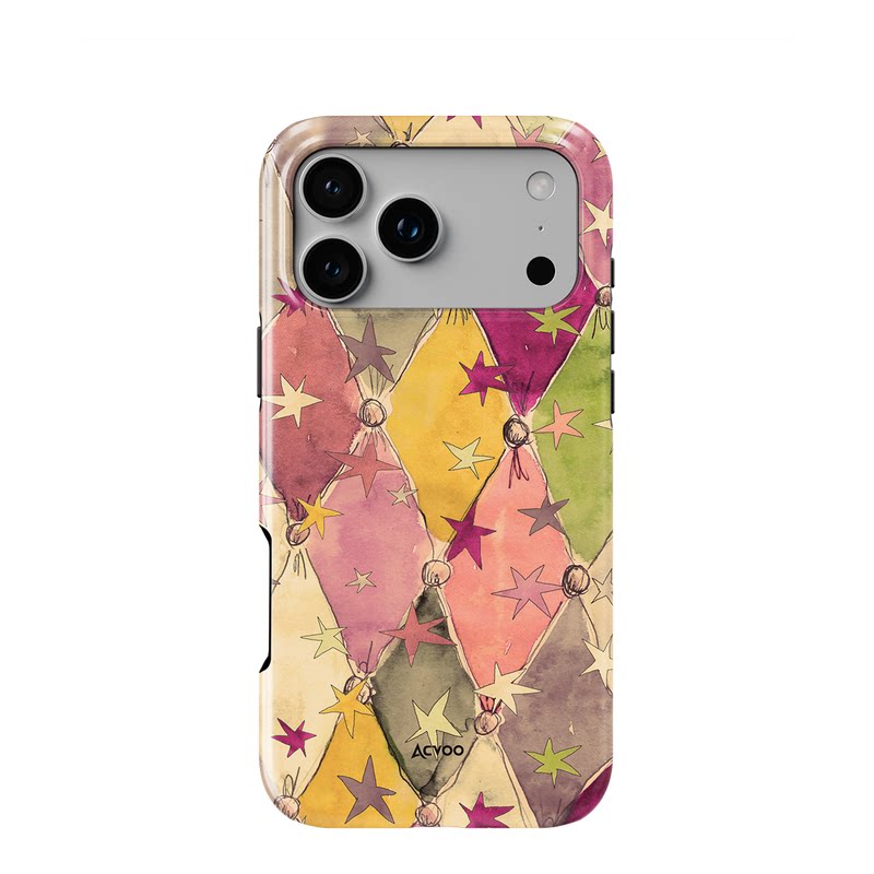 Acvoo童趣手绘菱格星星马戏彩帐iPhone17Promax保护16适用于苹果15手机壳14防摔壳13不褪色12可水洗全包