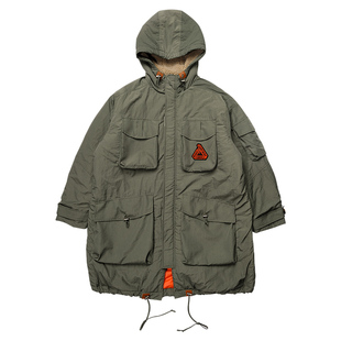 LNBR棉服男潮仿羊羔绒军风冬装外套夹棉连帽长款外套大码OVERSIZE