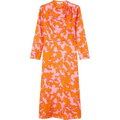 lkbennett橙色连衣裙女2025年秋季新款珠扣抽褶长袖桑蚕丝收腰裙