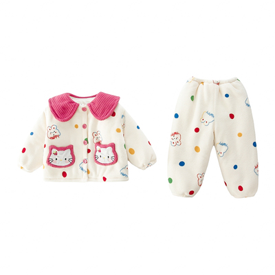 女童睡衣三层加厚套装珊瑚绒夹棉家居服2025新款冬款保暖可外穿