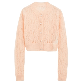 bebe秋季女士含羊毛圆领罗纹边饰针织开衫330613