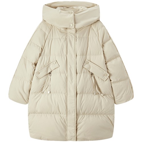 爱居兔时尚连帽羽绒服女冬季新款简约大气中长款羽绒外套