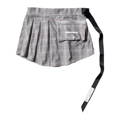 红色/灰色格纹多褶半身短裙