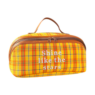 星芒格纹化妆包收纳包洗漱包外出便携女大容量新款高端分区收纳旅行化妆袋立式高级多功能手提随身化妆刷口红