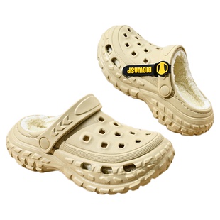 大黄蜂儿童保暖洞洞鞋男童宝宝小孩中大童加绒室内轻便防滑棉拖鞋