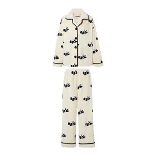 tbh野兽派家居熊猫嘭嘭法兰绒家居服套装可外穿秋冬长袖情侣睡衣*