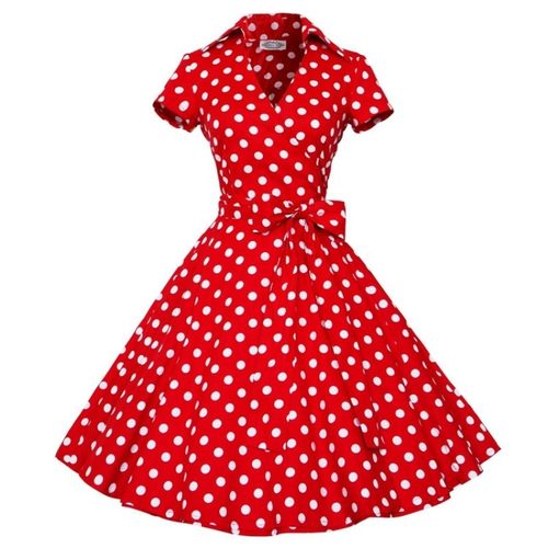 赫本小众复古港风80年代感红波点年会舞蹈表演晨袍大摆收腰连衣裙