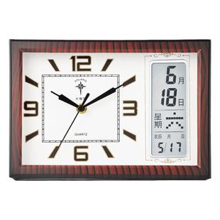 北极星欧式木纹挂钟客厅新中式静音座钟卧室装饰日历时钟静音钟表