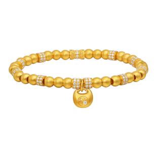 潮宏基臻金瑞佑黄金钻石手链足金手串古法镶嵌高奢点钻小胖福礼物